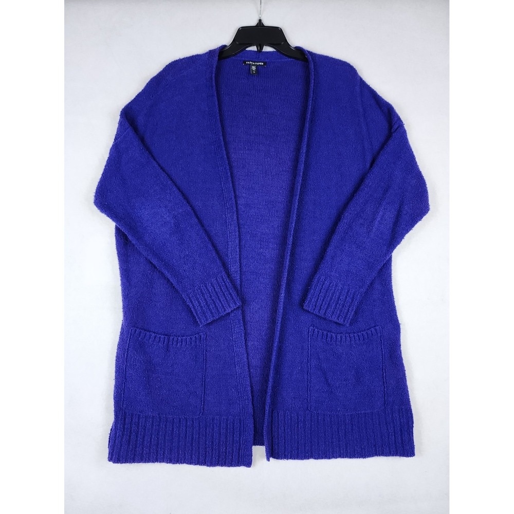 Eileen Fisher Cardigan Womens L Purple 100% Organic Cotton Long Sleeve Pockets